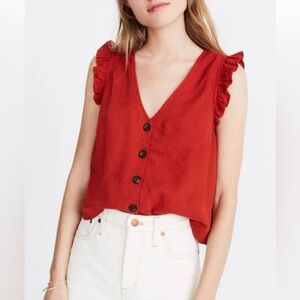 Madewell Linen-Blend Ruffle Button-Front Tank Size 6